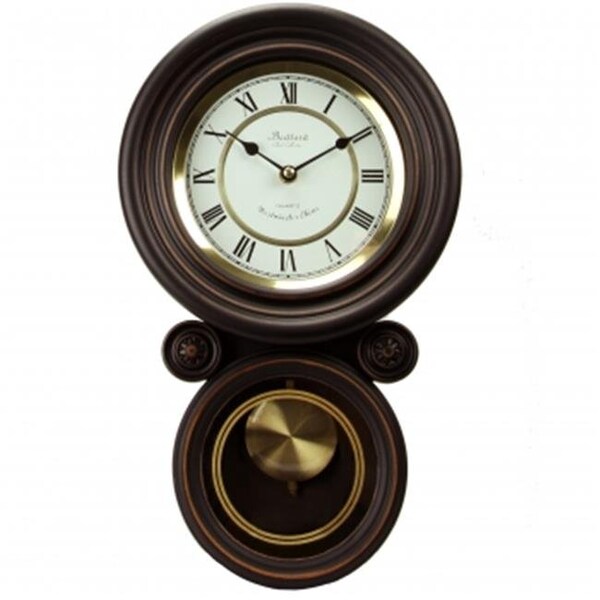 Bedford Clock Collection Bedford Clock Collection BED1235BLK Contemporary Round Wall Clock with Pendulum - BED1235BLK