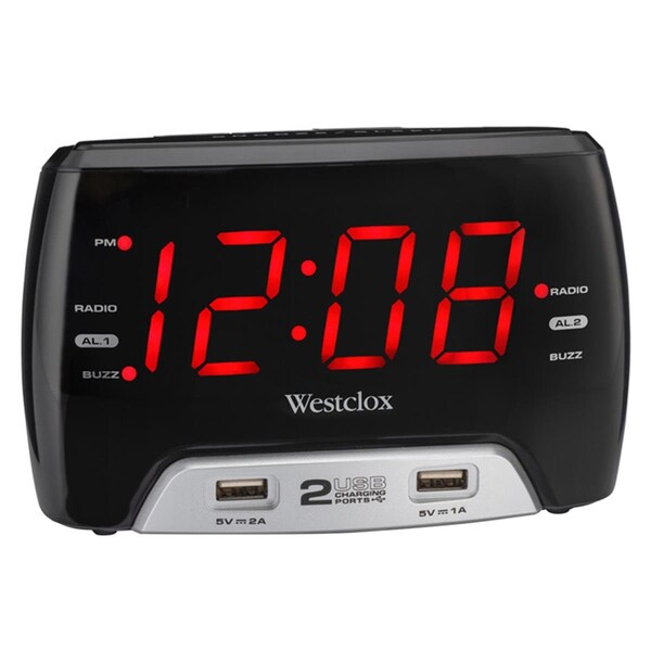Westclox 1 in. Black Digital Plug-In Radio USB Clock - WE9092