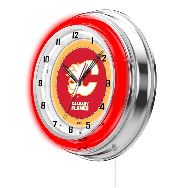 Holland Bar Stool Co Calgary Flames Double Neon 19" Clock, NHL - CLK19CALFLA