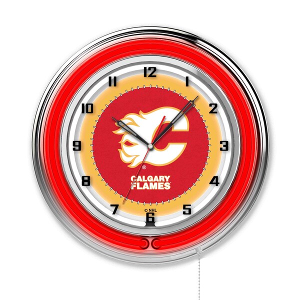 Holland Bar Stool Co Calgary Flames Double Neon 19" Clock, NHL - CLK19CALFLA