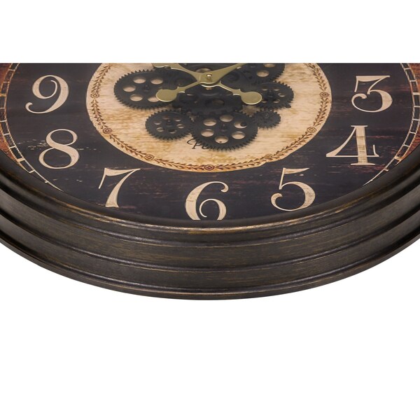 Monarch Specialties Clocks, 24'' Round, Gear Mechanism, Wall Clock, Brown, Traditional - I 9074