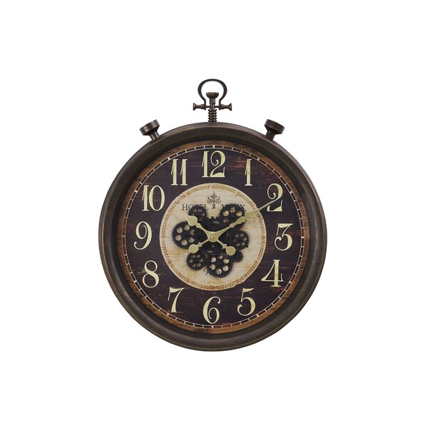 Monarch Specialties Clocks, 24'' Round, Gear Mechanism, Wall Clock, Brown, Traditional - I 9074