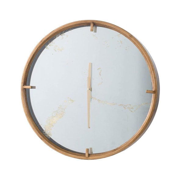 Homeroots Modern Minimal 20 in. Gold & Mirror Round Wall Clock - 401313