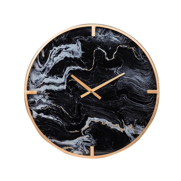 Diario Modern Black Faux Marble & Gold Round Wall Clock - DI3101515