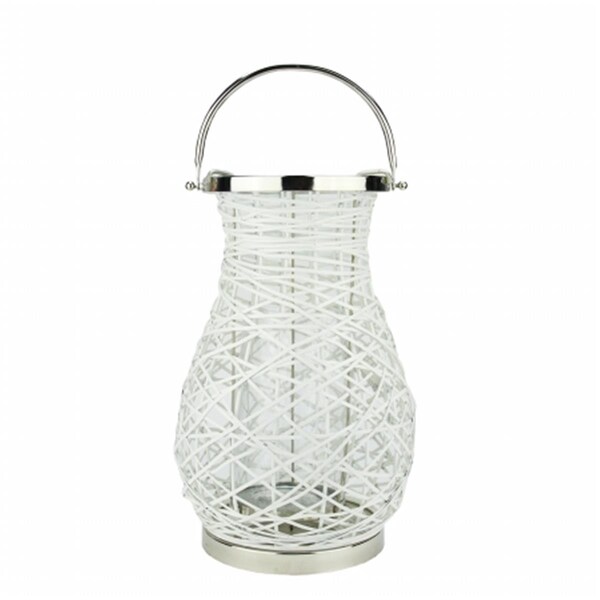 Northlight Seasonal Modern White Decorative Woven Iron Pillar Candle Lantern with Glass Hurricane - 31580064