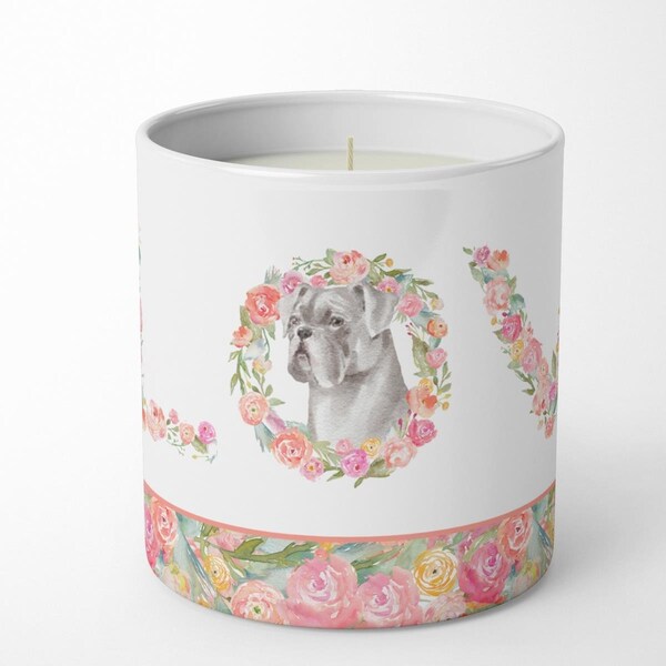Carolines Treasures 3.75 x 3.25 in. Unisex Boxer White Love 10 oz Decorative Soy Candle - WDK4338CDL