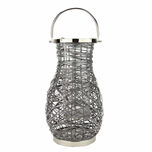 Northlight Seasonal Modern Gray Decorative Woven Iron Pillar Candle Lantern with Glass Hurricane - 31580104