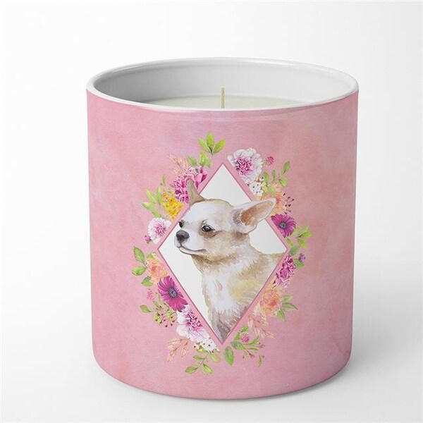 Carolines Treasures Carolines Treasures CK4129CDL 10 oz Chihuahua No.2 Pink Flowers Decorative Soy Candle - CK4129CDL