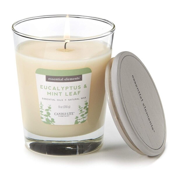 Candlelite Candle Lite 9 oz Eucalyptus & Mint Leaf Jar Candle with Gray Wood Lid - CA571586