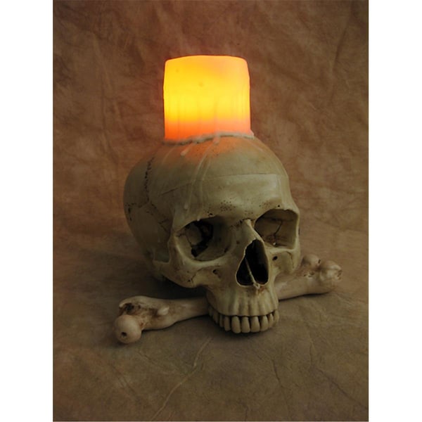 Skeletons And More Skeletons And More DIS-575 Lighted Skull With Bone & Wax Candle - DIS-575