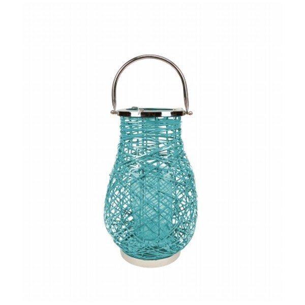 Northlight Seasonal Modern Turquoise Blue Decorative Woven Iron Pillar Candle Lantern with Glass Hurricane - 31580117