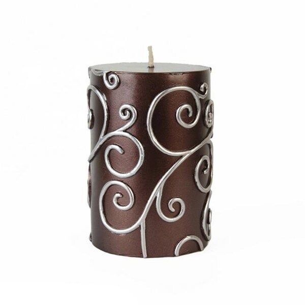 Jeco Jeco CPS-005 3 x 4 in. Scroll Pillar Candle; Brown - CPS-005