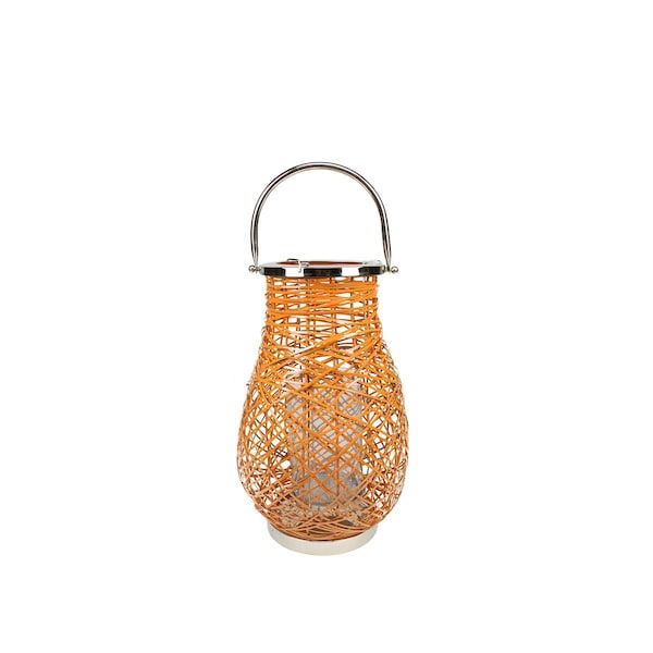 Northlight Seasonal Modern Orange Decorative Woven Iron Pillar Candle Lantern with Glass Hurricane - 31580095