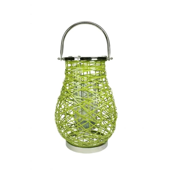 Northlight Seasonal Modern Green Decorative Woven Iron Pillar Candle Lantern with Glass Hurricane - 31580107