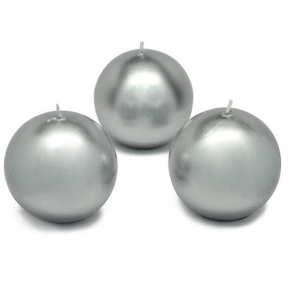 Zest Candle Zest Candle CBZ-038 3 in. Metallic Silver Ball Candles -6pc-Box - CBZ-038
