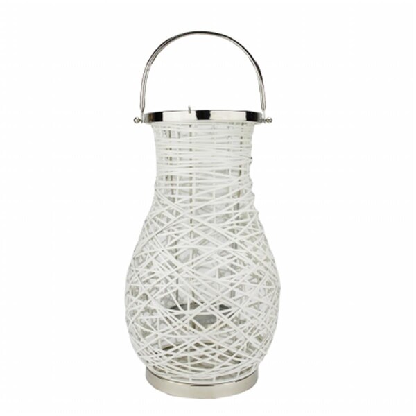 Northlight Seasonal Modern White Decorative Woven Iron Pillar Candle Lantern with Glass Hurricane - 31580110