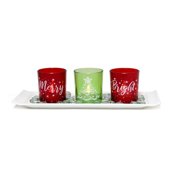 Elegant Designs Merry & Bright Christmas Candle Set of 3 - HG5000-GAR