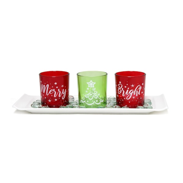 Elegant Designs Merry & Bright Christmas Candle Set of 3 - HG5000-GAR