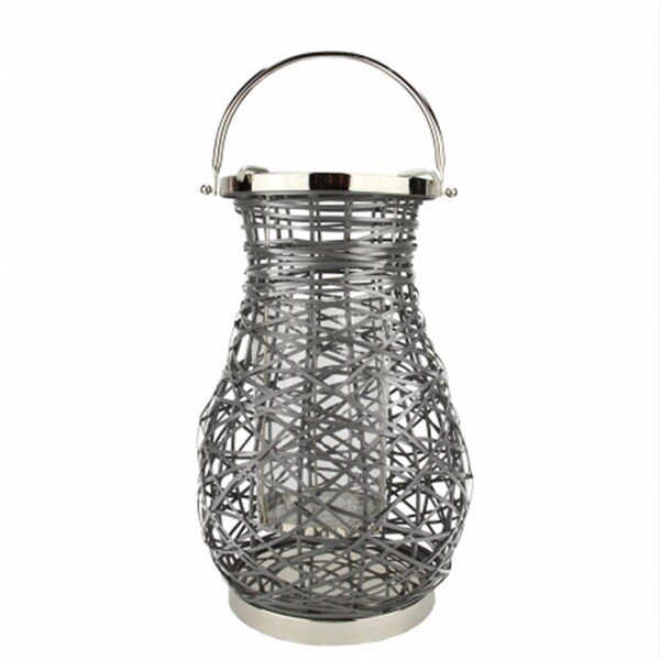Northlight Seasonal Modern Gray Decorative Woven Iron Pillar Candle Lantern with Glass Hurricane - 31580065