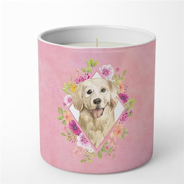 Carolines Treasures Carolines Treasures CK4235CDL 10 oz Golden Retriever Pink Flowers Decorative Soy Candle - CK4235CDL