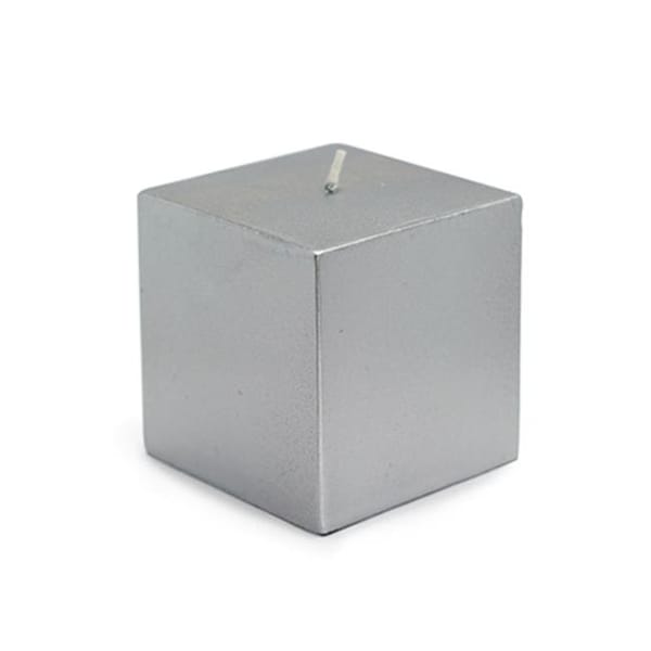 Zest Candle Zest Candle CPZ-136-12 3 x 3 in. Metallic Silver Square Pillar Candles -12pcs-Case- Bulk - CPZ-136_12