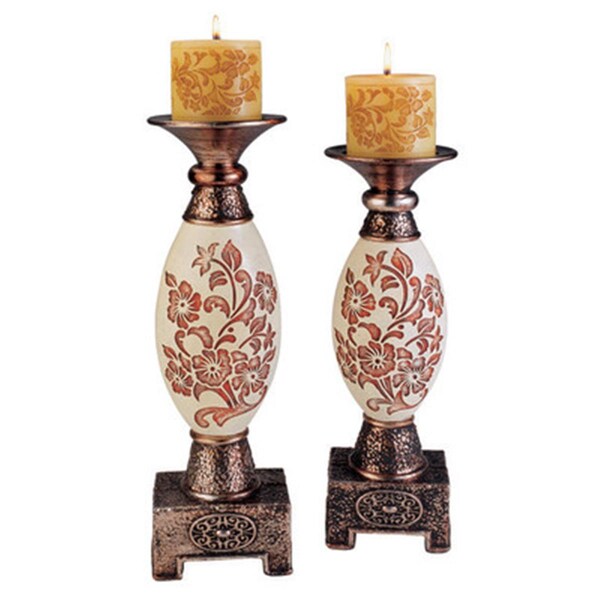 Sintechno 2 Piece Floral Decorative Candlestick Set, Brown - SK-4214C