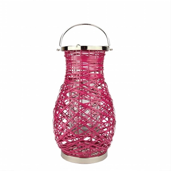 Northlight Seasonal Modern Fuschia Pink Decorative Woven Iron Pillar Candle Lantern with Glass Hurricane - 31580102