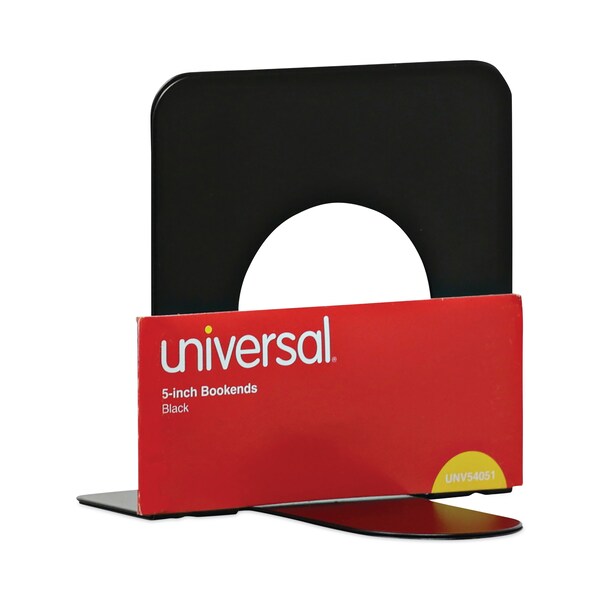Universal Economy Bookends, Standard, 4.75 x 5.25 x 5, Heavy Gauge Steel, Black, Pair - UNV54051