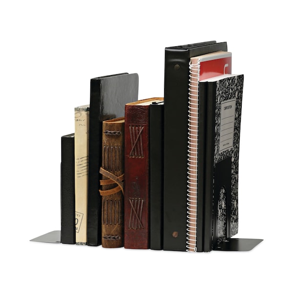 Universal Economy Bookends, Standard, 4.75 x 5.25 x 5, Heavy Gauge Steel, Black, Pair - UNV54051