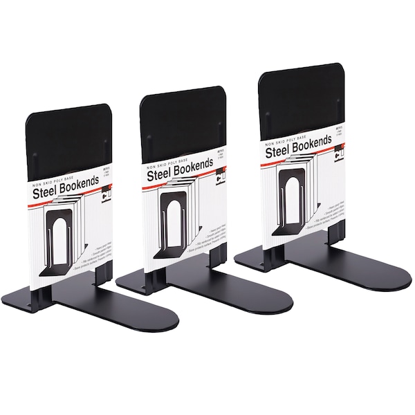 Charles Leonard Bookends, 9" Height, Black, 2 Per Pack, PK3 - 87915
