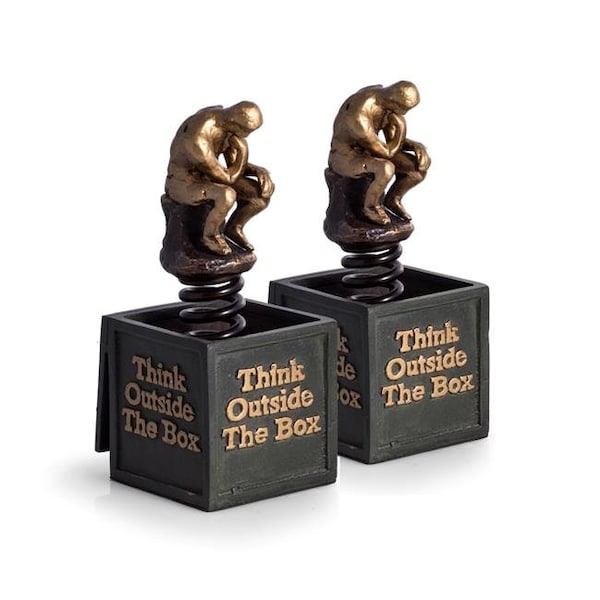 Bey Berk International Bey-Berk International R10N Bronze Finished Think Outside the Box Thinker Bookends - R10N