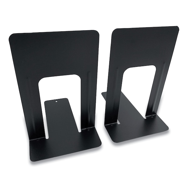 Huron Steel Bookends, Contemporary Style, Nonskid, 6 x 8 x 9.25, Black, Pair - HASZ0039