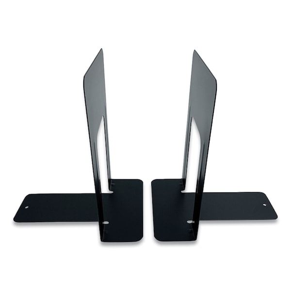 Huron Steel Bookends, Contemporary Style, Nonskid, 6 x 8 x 9.25, Black, Pair - HASZ0039