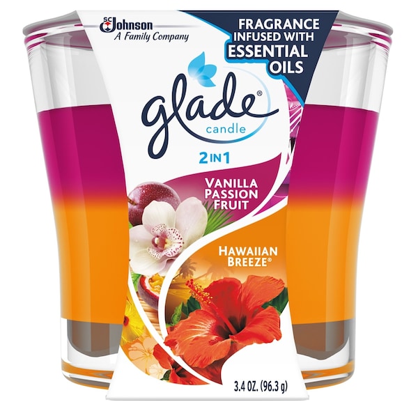 Glade Glade Pink/Orange Vanilla Passion Fruit & Hawaiian Breeze Scent Air Freshener Candle - 76946