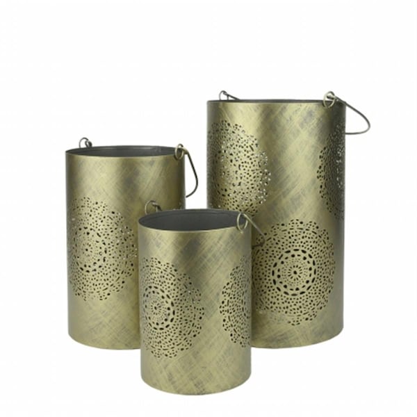 Northlight Seasonal Gray and Gold Decorative Floral Cut-Out Pillar Candle Lanterns - 31580045