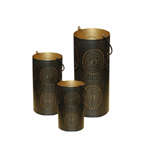 Northlight Seasonal Black and Gold Decorative Floral Cut-Out Pillar Candle Lanterns - 31579872