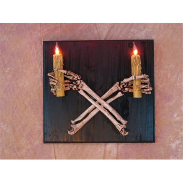 Perfectpretend Wall Scone  Crossed Skeleton Arms Holding Candles - PE1413049