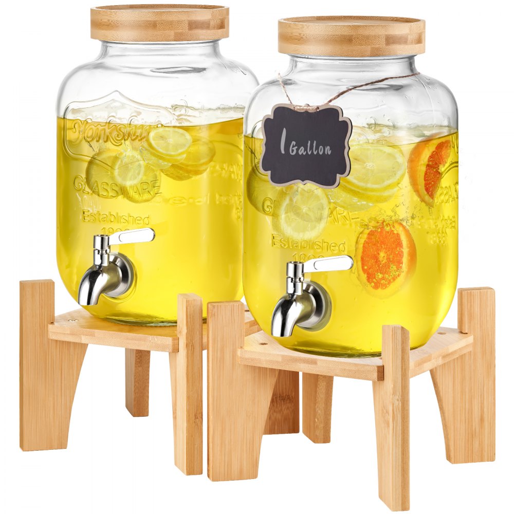 VEVOR Beverage Dispenser, 1 Gallon Drink Dispensers for Parties,2PC, Glass Juice Dispenser with Stand, Stainless Steel Spigot, Iced Tea Lemonade Juice Water Dispenser, for Restaurants, Hotels, Parties - YLFPQBLFPQKCTIVFNV0
