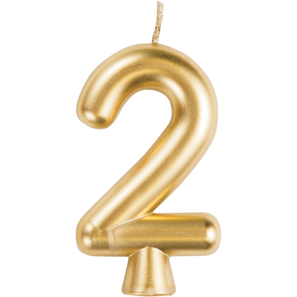 Creative Converting Gold Number 2 Candle, 1.5"x2.75", 12PK - 339955