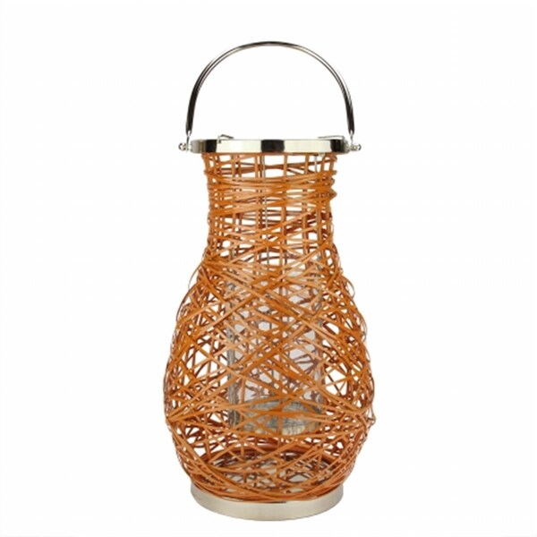 Northlight Seasonal Modern Orange Decorative Woven Iron Pillar Candle Lantern with Glass Hurricane - 31580106