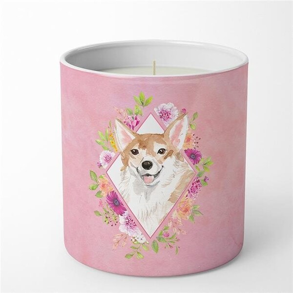 Carolines Treasures Carolines Treasures CK4243CDL 10 oz Corgi Pink Flowers Decorative Soy Candle - CK4243CDL