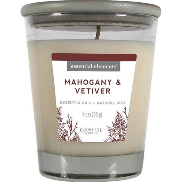 Candlelite Candle Lite 251061 9 oz Mahogany & Vetiver Jar Candle with Gray Wood Lid - 251061