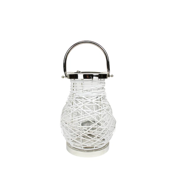 Northlight Seasonal Modern White Decorative Woven Iron Pillar Candle Lantern with Glass Hurricane - 31580075
