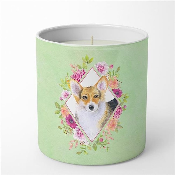 Carolines Treasures Carolines Treasures CK4327CDL 10 oz Corgi Green Flowers Decorative Soy Candle - CK4327CDL