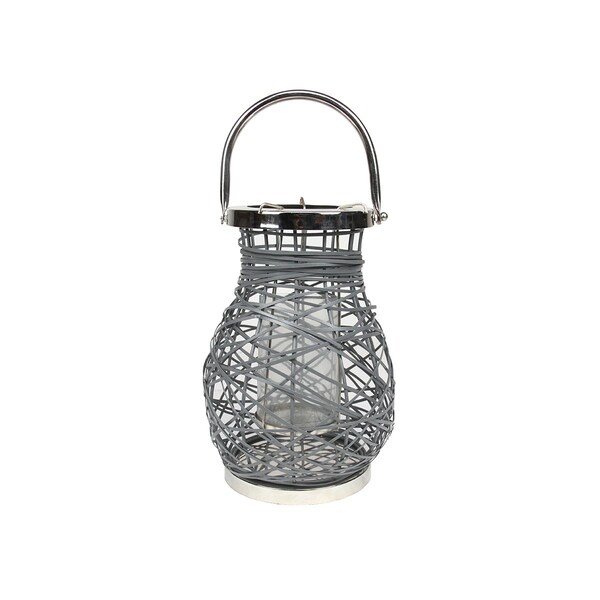 Northlight Seasonal Modern Gray Decorative Woven Iron Pillar Candle Lantern with Glass Hurricane - 31580079