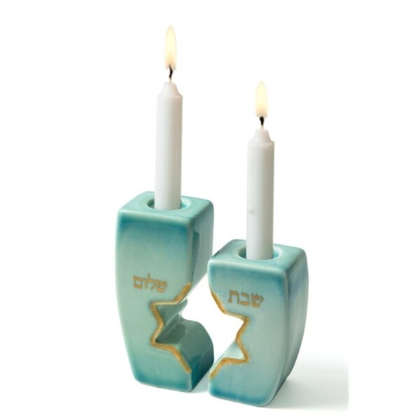 Wall-To-Wall No.71121 Holders-Star of David Blue & Gold Tones Candle - 2 Piece - WA3320883