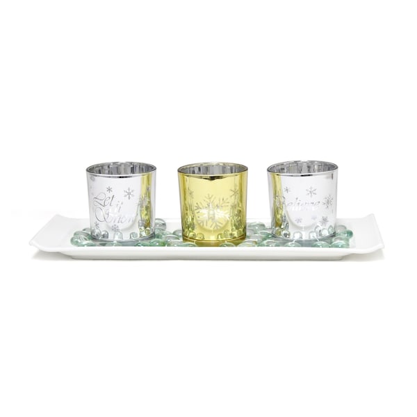 Elegant Designs Winter Wonderland Candle Set of 3, Silver and Gold - HG5000-SAG
