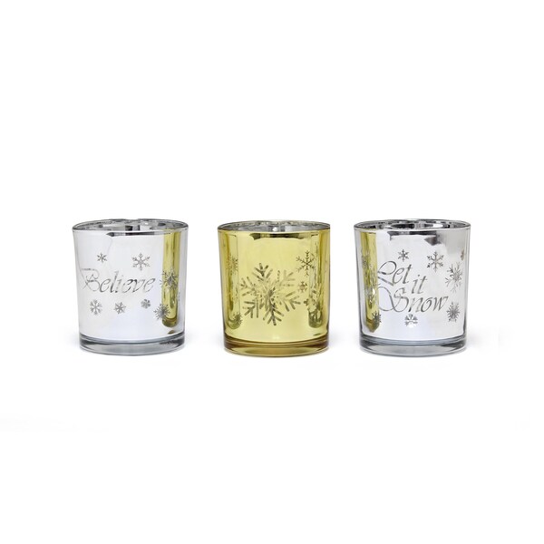 Elegant Designs Winter Wonderland Candle Set of 3, Silver and Gold - HG5000-SAG