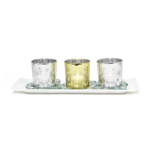 Elegant Designs Winter Wonderland Candle Set of 3, Silver and Gold - HG5000-SAG