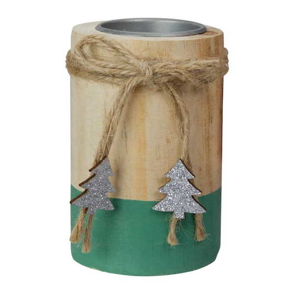 Lovelyhome 4 in. Wood Christmas Tea Light Candle Holder, Green & Natural - LO1800350